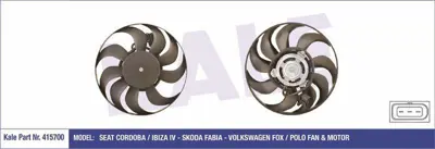 KALE 415700 Fan Motoru (90w 290mm) Cordoba Ibıza ıv Fabıa Fox Polo 6QD959455B