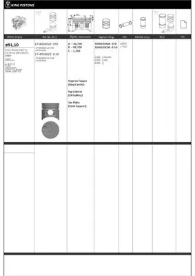 KING PISTON 17-4050020-20 Motor Pıston Segman Std Starex Tcı 2001-> Kıa K2500 Tcı 2004-> (2-4 Sıralı Pıston) D4bh Motor (0,20 