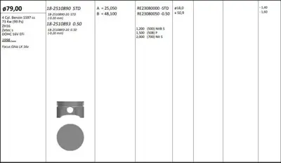 KING PISTON 18-2510893 Motor Pıston+segmanı ( Rıken )  79,00+0,50mm Cap Focus Ghıa Lx 16v Zh16-Zetec S-Dohc 16v Efı 4 Sıl. 