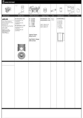 KING PISTON 18-3050290-40 Motor Pıston+segman Master 2.5 Dcı-Movano 2.5cdtı (G9u) 115hp Euro3 (89.00mm) / (Std) / (-0.40mm Kıs