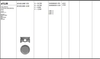 KING PISTON 18-4011080 Motor Pıston+segmanı ( Rıken )  72,00+stdmm Cap Accent-Accent Blue, I20, I20 Coupe, I30 G4lc 4.Sıl. 
