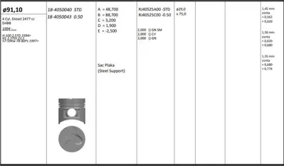 KING PISTON 18-4050040 Motor Pıston+segmanı ( Rıken )  91,10+stdmm Cap H100 2.5td H1 2.5tdı 21;1 57-59kw 78-80ps D4bb 4 Sıl