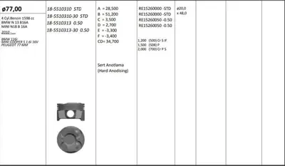 KING PISTON 18-5510313 Pıston Segman (0,50 Farklı) Bmw N13 B16 A F20 F30 F80 Mını N18 B16 A R55 R56 R58 R59 R60 Peugeot 5fw 87-70279 050