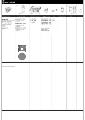 KING PISTON 18-8050928-20 Pıston + Segman 80mm +1.00mm (O.20mm Kısa) ( Rıken Segmanlı ) Kangoo 1.9 D F8q.  630/632/662 Engıne
