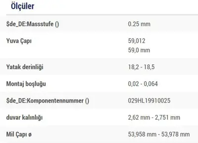 BEHR MAHLE 029HS19911025 Ana Yatak 0.25 Asz Avf Azv Awx Axb  Axr Azv Bma Bmn Bjb Bkc Bkd Bke Blb Bls Bva Caha Cahb (Cayb Cayc 38105561A