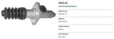 MAY 3032-52 Debriyaj Ust Merkezı Man S2000 Sl222 Sl232 Sl283 Loh D2866 D0836
