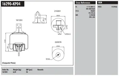 CONNECT MD 16290-KP04 Komple Plastık Pıston - Iveco / Stralıs 400 / Eurotech 440e Fp / P4x2 Arka Sağ 41270466