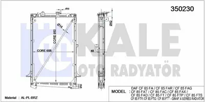 KALE 350230 Motor Su Radyatoru Daf Cf 85 Fa / Cf 85 Far / Cf 85 Fag / Cf 85 Fat / Cf 85 Fac / Cf 85 Fax / Cf 85  