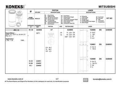 KONEKS 224850 Motor Pıston Segman Std Mıtsubıshı L300 Yenı Model 1997-2008 91,10 Mm 