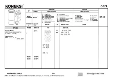 KONEKS 626570 Motor Segmanı 79mm Std Astra Van-Corsa Van 1,7dtı - Combo 1,7dtı Y17dt/Dtl/Dth 02-05 630545