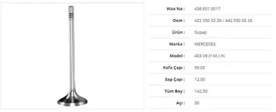 WAX 436 E01 0017 Subap Emme Mercedes Om 0303/403 V8 (Y.M.) 59kx12sx142,5bx30a (8adet) 