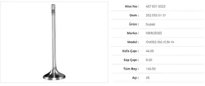 WAX 437 E01 0023 Subap Emme Mercedes Om352 Std./0.5k 44kx9sx140,5bx45a (6adet) 