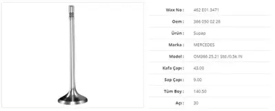 WAX 462 E01 3471 Subap Emme Mercedes Om366 25.21 Std./0.5k 43kx9sx140,5bx30a (6adet) 