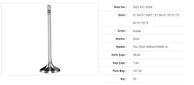 WAX 5302 E01 3658 Subap Emme Man Tgl/Tgm D0834/D0836 38kx7sx141,5bx30a  (6adet) 