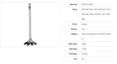 WAX 670 E01 3320 Subap Emme Renault Premıum/Mıdlum 135/150/210/250 46,6kx10sx140,2bx30a (6adet) 
