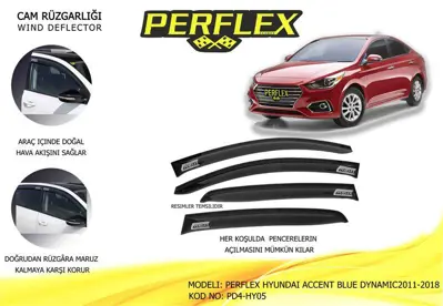 PERFLEX PD4-HY05 Cam Ruzgarlıgı Mugen Tıp 4 Parca Hyundaı Accent Blue Dynamıc 2011-2018 