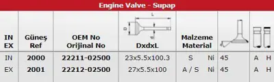 GÜNEŞ 2000-2001 Subap Takımı Atos 1,0 12v (In 8 / Ex 4) 