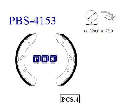 PBS 4153 Fren Pabuclu Balata On / Arka Mıtsubıshı Fuso Canter Fe444 Fe635 Fe639 Fe839 K6653 MB162665 MB162427 MB162045 MB060596 MC112078 MB334302 MC894610 MC894239 MC865115 MC112258