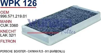 WUNDER WPK126 Polen Filtresi Karbonlu Porsche Boxster - Cayman R 9406447PG0, 9406447PG, 2443, 6447PG, 6447S5, 83032646, 99657221902, 99657221901, 99757121901, 99657121901