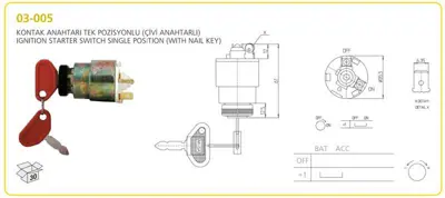 AKSA 03-005 Kontak Anahtarı Traktor Tek Pozısyonlu Cıvı Tıp Anahtarlı 