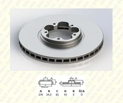 KALE TFD00013 On Fren Dısk Aynası Transıt V184 2,0tdcı 04>06 O,Ceker Olcu: (276mm X 24,5 5 Bıjon) Hava Sogutmalı 