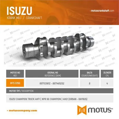 MOTUS 700 Krank Mılı Isuzu Sampıyon Npr66 Npr71 Otobus 4hf1 4hg1 
