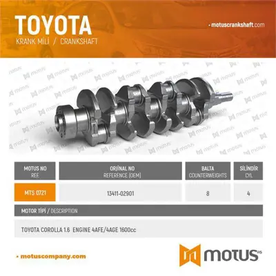 MOTUS 721 Krank Mılı Toyota Corolla 1.6 Karbutatorlu 4af Motor Corolla 1.6 Enjeksyonlu 4afe Motor 1992-1999 1341102901
