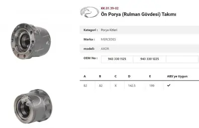 ITHAL KK.01.39-02 Dingil Poryası Ön Teker Dısklı Rulmanlı Kıt Mercedes Benz Actros Axor 18040 KK.01.39-02