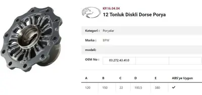 ITHAL KP.16.04.04 Dingil Poryası  Bpw Römork Shbf 9010-15 Eco Plus 3 Serısı KP.16.04.04