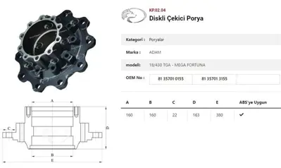 ITHAL KP.02.04 Dingil Poryası Arka Teker Dısklı  Man Tga 18430-18460 - Mega Fortuna KP.02.04