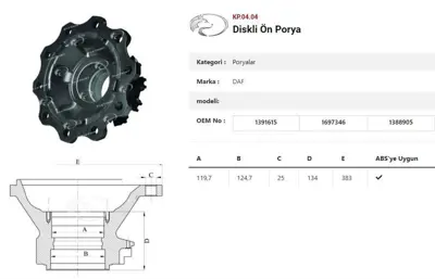 ITHAL KP.04.04 Dingil Poryası Ön Teker Dısklı Daf Xf Serısı KP.04.04