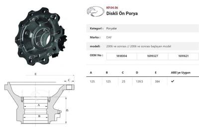ITHAL KP.04.06 Dingil Poryası Ön Teker Dısklı  Daf Cf Serısı 2006 Ve Sonrası KP.04.06
