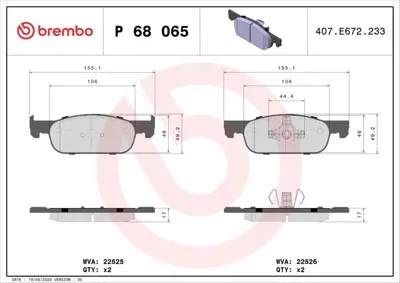BREMBO P68065 Renault Ön Fren Balatası 55 36r 410605536R