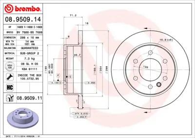 BREMBO 08.9509.11 Fren Diski Spr.Arka 906 / Crafter 309/315 Cdı A9064230012