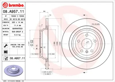 BREMBO 08.A957.11 Fren Diski  166/292 Arka 1664230012, 1664230500, 92277405, A1664230012, A1664230500
