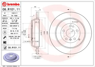 BREMBO 08.R101.11 Fren Diski  164 (Ml) / 251 Arka Tek 1644230512, 1644231212, 1694231212, 92150803, A1644230512, A1644231212, A1694231212, F10501644231212
