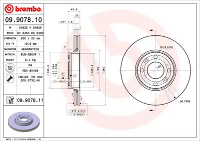 BREMBO 09.9078.11 Fren Diski Mıcra Note 1.5 Cılıo Iıı 03> Ön Ç:260 1421571, 230641, 230721, 24012202161, 270732, 2707321, 402037016R, 4020600Q0C, 4020600Q0E, 4020600Q0K