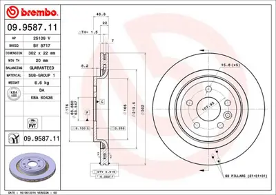 BREMBO 09.9587.11 Fren Diski Volvo S60-S80-V60-V70 Arka Havalı 30769060