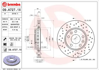 BREMBO 09.A727.1X Fren Diski Renault Fluence/Megane Iıı 1.5 D Ön 402060010R, 402060010Rkit, 402060010RSK, 4020600Q0L, 4020600Q0Lkit, 4020600Q1B, 4020600Q1Bkit, 4020600Q2D, 4020600Q2M, 402061715R