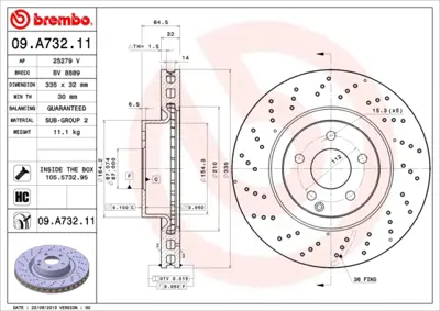 BREMBO 09.A732.11 Fren Diski  221 Ön Tek A2214211012