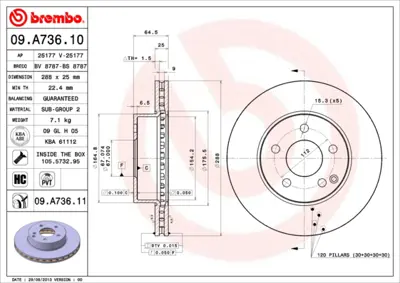 BREMBO 09.A736.11 Fren Diski  204 Ön C 180/200 1644210412, 1644211312, 2044210012, 4211912, 421191207, 4211919, 4211920, 92159603, A0004211912, A000421191207