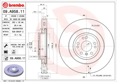 BREMBO 09.A958.11 Fren Diski 164/166 Ön 1644210512, 1644211412, 1664210112, 1664210712, 1664211400, A1644210512, A1644211412, A1664210112, A1664210712, A1664211400