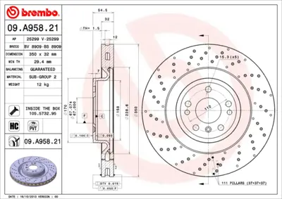 BREMBO 09.A958.21 Fren Diski 166/292 Ön 4-Matıc A1664211500