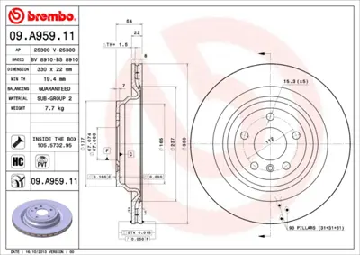 BREMBO 09.A959.11 Fren Diski 166/292 Arka 1664230112, 1664230600, 92273505, A1664230112, A1664230600