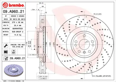 BREMBO 09.A960.21 Fren Diski 166 Ön 350/400/500 1664210312, 1664210912, 1664211600, 92279805, A1664210312, A1664210912, A1664211600