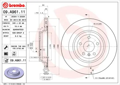 BREMBO 09.A961.11 Fren Diski  166/292 Arka 4 Matıc 1664230212, 1664230312, 1664230700, 92284003, A1664230212, A1664230312, A1664230700