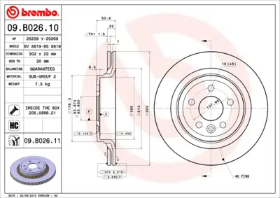 BREMBO 09.B026.11 Fren Diski Volvo Xc60 09-17 (302 Mm) Arka 1421506, 31277357, 31277357S1, 31277357SK, 31381987, 3140569, 31410569, 31410589, 31471033, 92196403