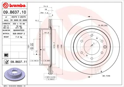 BREMBO 09.B637.11 Fren Diski Pajero 06> Arka 4615A037