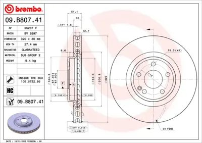 BREMBO 09.B807.41 Fren Diski 117/176/246 Ön A2464212612