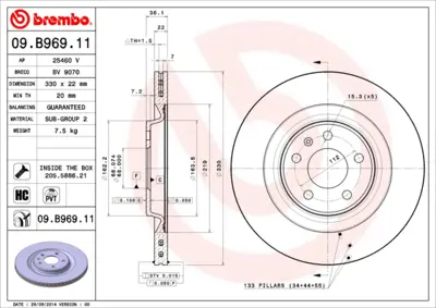 BREMBO 09.B969.11 Fren Dıskı Vw A6-A8-A4 2010-> Quatro Arka 330x22 Kaplamalı 4020600Q0M, 4020600Q1A, 402061715R, 402066300R, 4H0615301H, 4H0615601D, 4H0615601H, 4H0615601K, 4H0615601Q, 80A615601A